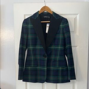 Ralph Lauren Plaid 
Wool Tuxedo Blazer Green/Navy/ Black